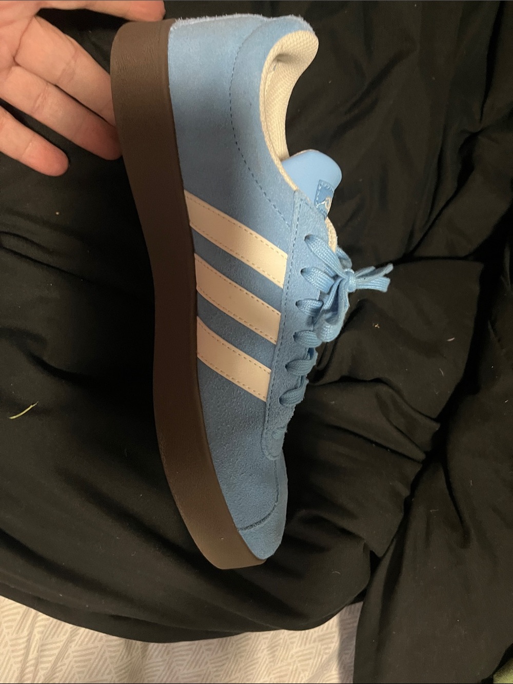 adidas Sky Blue Suede Sneakers with White Stripes - Picture 4 of 7